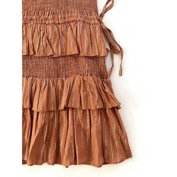 House of Harlow 1960 Dress Corinne Shirred Brown Ruffle Mini, Womens Size Large - Picture 5 of 12